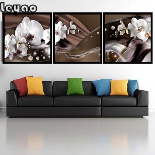 Orchid with balls on brown background,Abstract triptych Diamond Painting Cross Stitch Full Square Diamond Embroidery Flower 3pcs
