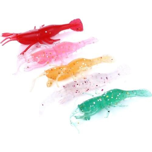 5PCS 8cm 3.6g Artificial Shrimp Fishing Lure Bait Plastic Soft Silicone Rubber Worm Tail Wobblers Lifelike Lures Mixed Color
