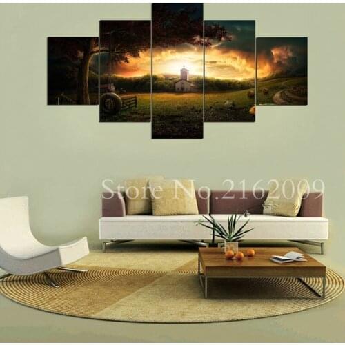 5 Pieces HD Print Painting Park Trees Long Stools Landscape Poster For Modern Decorative Bedroom Living Room Home Wall Art Decor