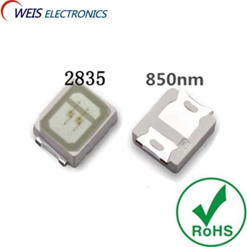 50PCS 2835 2.8*3.5mm 850nm SMD infrared lamp IR LED 0.2W 1.3-1.5V 18-20mW car smart remote control Light beads Free shipping