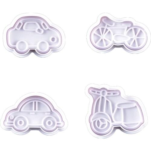 8pcs Bicycle Car Pattern Plastic Baking Mold Kitchen Biscuit Cookie Cutter Mould 87HA