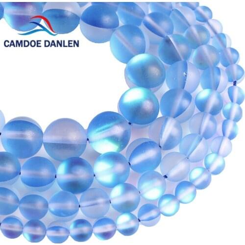 Frosted Glass Beads Austria Matte Blue Crystal Synthesis Glitter MoonStone Beads 6 8 10 12MM Diy For Bracelet Jewelry Making