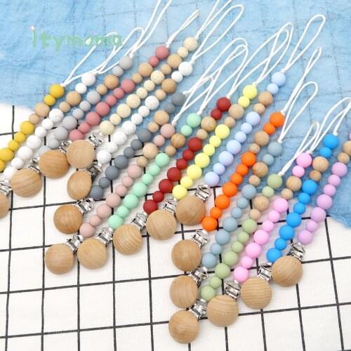 Baby Pacifier clip Personalized Name Handmade Silicone Baby Wooden Safe Teething Chain Teether Pacifier chains Holder Chain