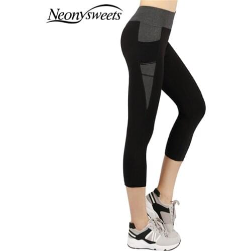 Sugar Pocket Stretchy High Waist Athletic Exercise Fitness Leggings Activewear Pants New Fashion Low Waist Yoga 3/4 Capri Pants