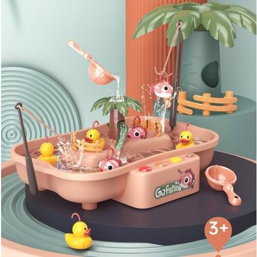 Electric fun Fishing Toy For Kids Rotating Fish Duck Game Morandi Parent-Child Interactive Table Games Hand-Eye Coordination Toy