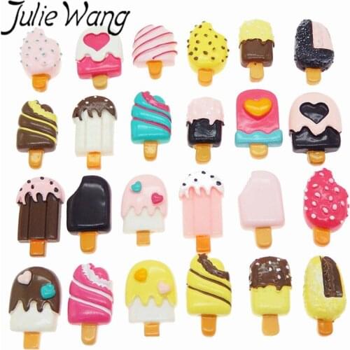 Julie Wang 20pcs/pack Resin Ice Cream Model Imitation Food Jewelry Accessories Mobile Phone Shell Patch Craft For Lady Girl