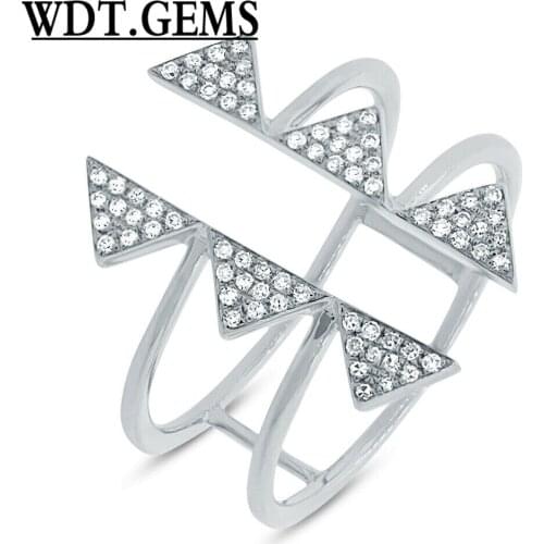 0.22CT 10K White Gold Natural Pave Diamond Triangle Open Space Wide Dainty Ring