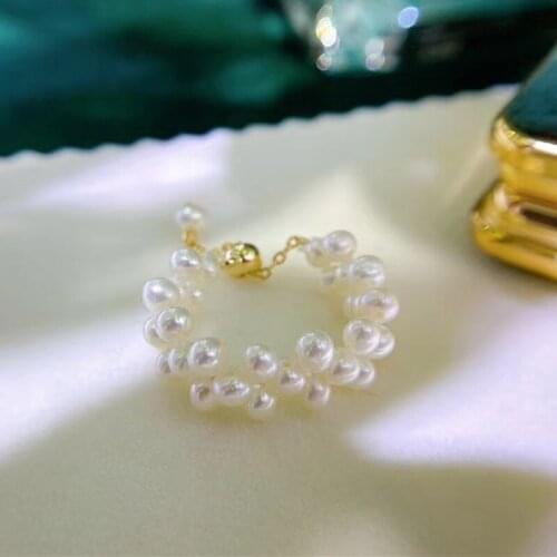 Free shipping hot sell 3 rows adjustable size tiny real natural pearl handmade high quality women ring design wedding gift