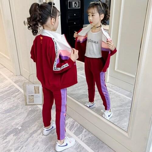 Outfits For Girls Fashion Letter Color Patchwork Jacket+Pants 2PCS Teen Sportwear Casual Children Clothing Set 6 8 10 12 13Years