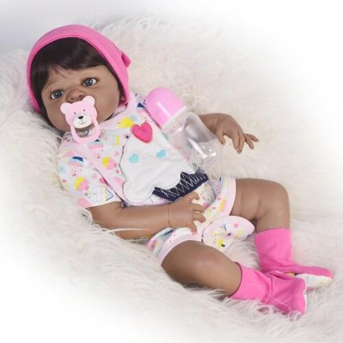 55CM reborn toddler girl doll black skin body all silicone 0-3M real baby size doll reborn Bath toy Anatomically Correct bebe re