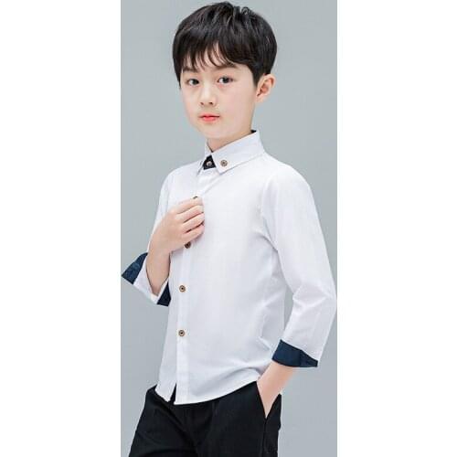 Hot Sale autumn winter Children Boys Shirts Cotton Solid Long sleeves Kids Shirts Clothing For 3-12 Years Wear white/black/blue