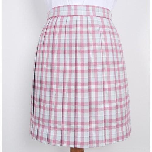 "Salted Cherry Blossom" Sweet Womens Sakura Pink Plaid Skirt JK Girl School Uniform Short Pleated Skirt A-Line Necktie Bow Tie