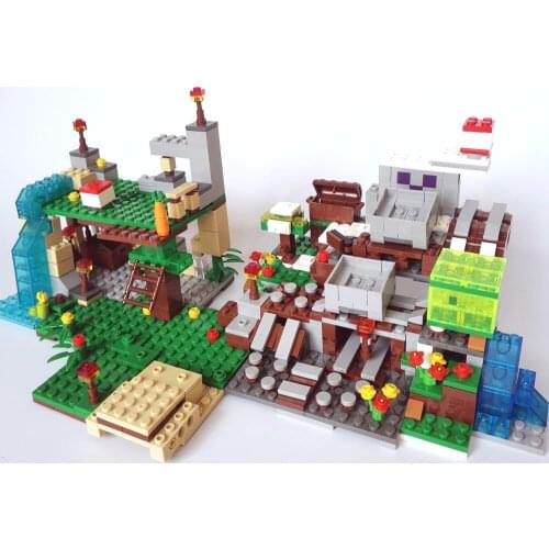 2 in 1 The Mountain Cave & Waterfall Model Building Brick Block Mine toys Game Toy Children DIY Education Boys Gift