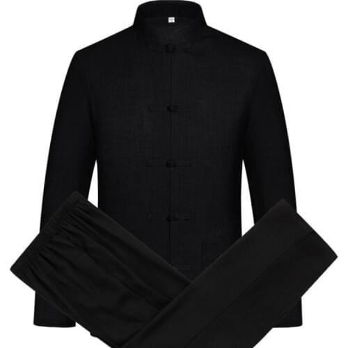 Middle-aged long sleeve jacket men blazer masculino slim fit spring autumn flax coats mens Tang suit Chinese style stand collar