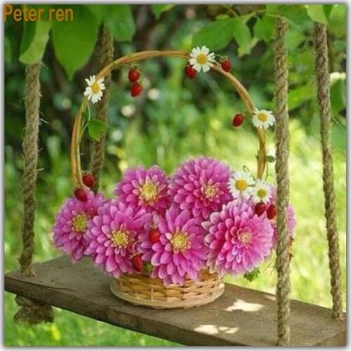 Diy Diamond painting cross stitch Needlework kit 3d square drill mosaic pasted full Diamond Embroidery pink flower basket