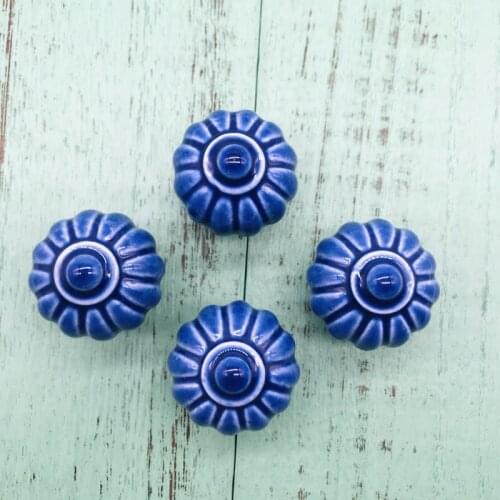 Pack of 8 Ocean Blue Ceramic Knobs Cute Pumpkin Furniture Hardware Handle Euro-Style Retro Porcelain Drawer Door Door Pull Knobs
