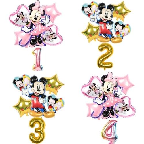 6pcs Mickey Minnie Mouse balloons Mickey Mouse Birthday Party Decoations Baby Shower 32inch Number Balloon Kid Toys Air Globos