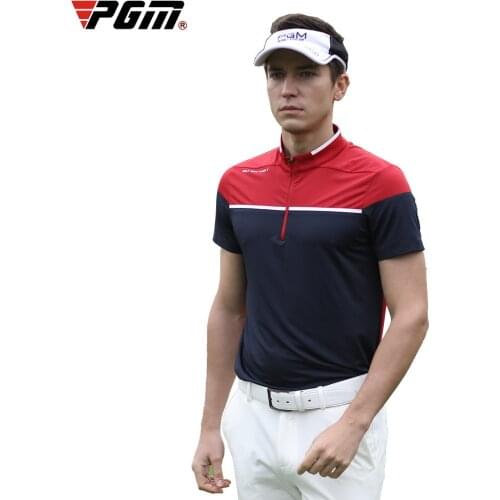 2020 PGM New golf apparel summer mens clothes short-sleeved t-shirt color matching quick-drying Zip Collar Sporty Golf Shirts
