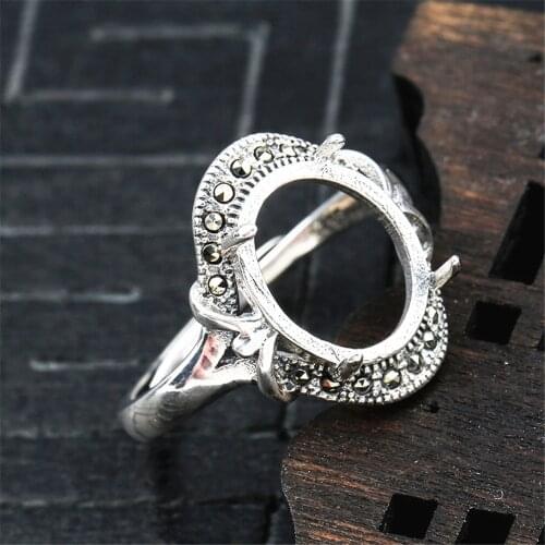 Ring Setting for 10x12mm Oval Cabochons Ring Blank Thai Sterling Silver Rhinestone Adjustable Band Ring Base JZ0004