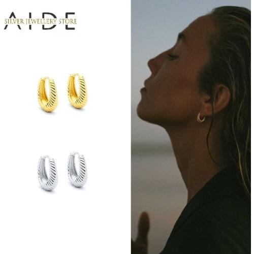 AIDE Vintage Big Twist Circle Hoop Earrings for Women Retro Wide Round Pierced 925 Sterling Silver Earings Fine Jewelry kolczyki