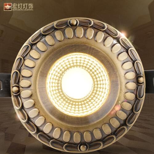 Loft European Style Luxury Pure Copper 3W 5W COB Downlights Copper LED Ceiling Lamp Indoor lights Cafe Store Hall