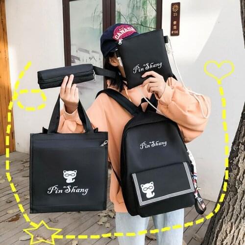 Ins campus backpack thickened rucksack school wind four-piece Korean junior high school schoolbag girl