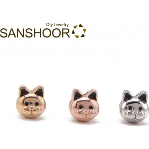 SANSHOOR Cute Cat Keeper Slide Charms Child Size Fit 8mm Mesh Bracelet Wrap Leather Wristband For Toddler Women Summer Jewelry