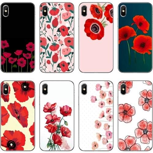 Red Poppies flower Silicone Phone Case For Huawei P40 P30 P20 Pro P10 P9 Lite Y5 Y6 Y7 Y9 P Smart Plus 2018 2019