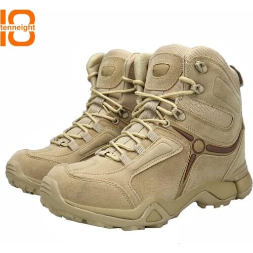 TENNEIGHT Men Tactical Military Boot Breathable High Top Desert boots combat boots SWAT Work Shoes wear-resistan hiking shoes