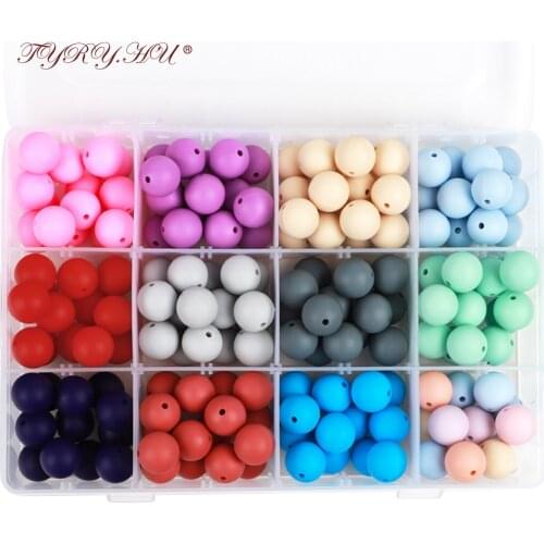 TYRY.HU 100Pcs Round Silicone Beads 15mm BPA Free Baby Pacifier Chain Accessories Food Grade Silicone Teether Baby Teething Toys