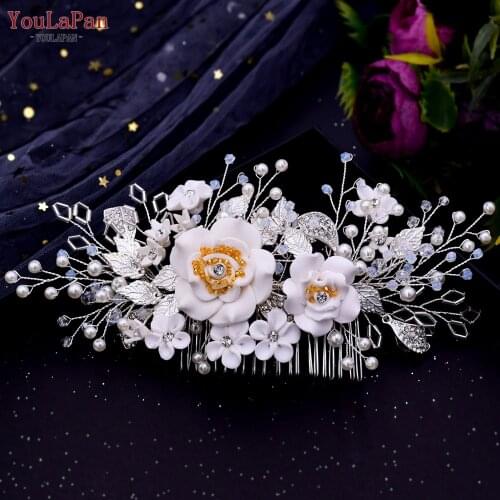 YouLaPan HP320 Shinny Crystal Wedding Hair Comb Elegant Sunflower Headpiece for Wedding Wedding Headband with Pearl