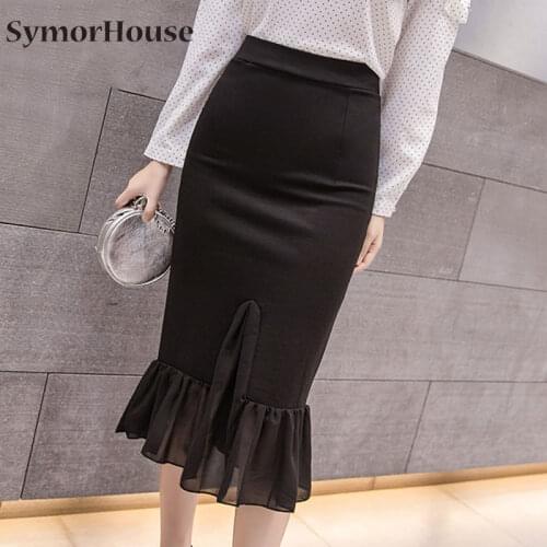 Women Red Skirts 2021 Autumn Elegant Sexy High Waist Skirt Elastic Slim Office Ladies Formal Black Pencil Skirt Plus Size 5XL
