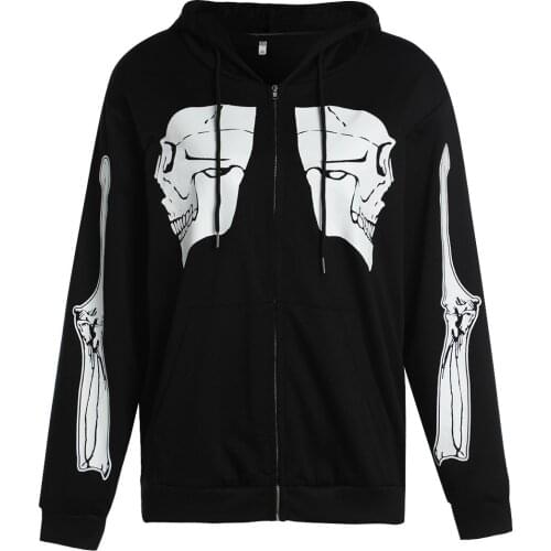 Vintage Gothic Skull Bones Printed Sweatshirt Zipper Up Long Sleeve Hoodies Women Spring Autumn Coat Top Y2K Aesthetic Clothes