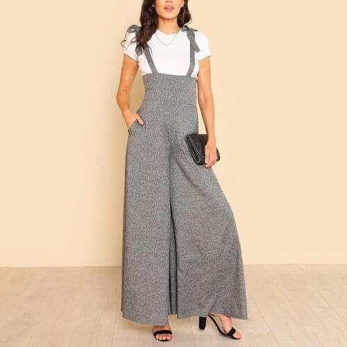 Women Self Tie Strap Wide Leg Jumpsuits with Pockets High Waist Workwear Fashion Loose Casual Solid Full Length Romper Plus Size