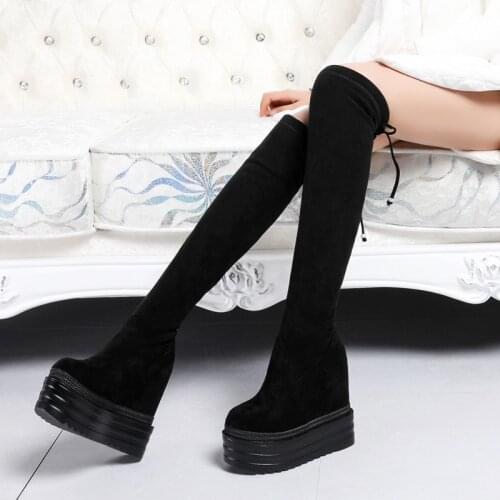 Women Slim Stretch Cloth Winter Thick Bottom Boots Winter Boots Women Wedges Sock Shoes Women Sneakers