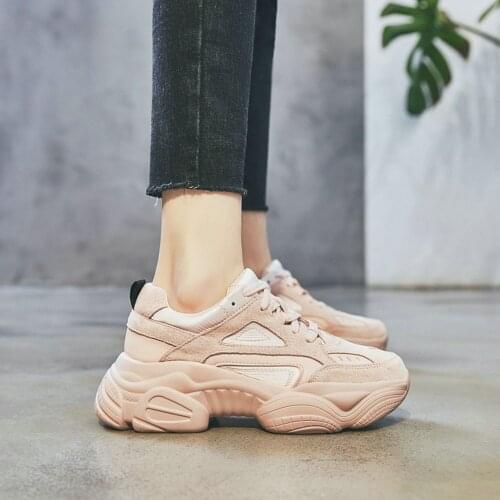 EshtonShero Women Sneakers Shoes Platform Shoes Cow Suede Platform Woman Pumps Med Heels Spring Ladies Casual Shoe Size 4-8