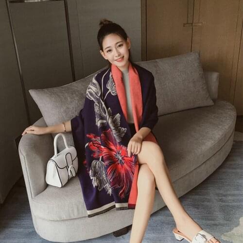 New fashion women print elegant big scarf female winter wild knit thick warm fresh sweet cute outdoor holiday temperament shawl