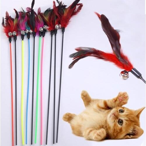 New Cute 1PCS Feather Stick Toy For Cats Kittens Interactive Stick With Small Bell Natural Safety Pet supplies Random Color Gift