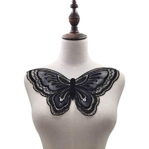 1pcs High Quality black butterfly Lace Fabric For Neckline cloth lace Fabric Applique Guipure Diy Craft For Sewing