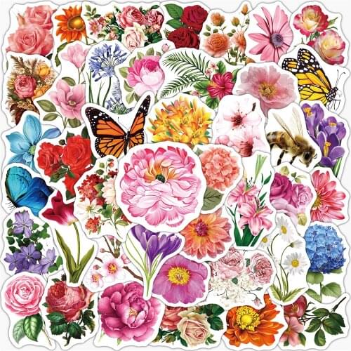10/30/50PCS Mixed Pretty Flowers Graffiti Stickers Laptop Guitar Luggage Fridge Phone Waterproof Sticker Decal Kid Classic Toy