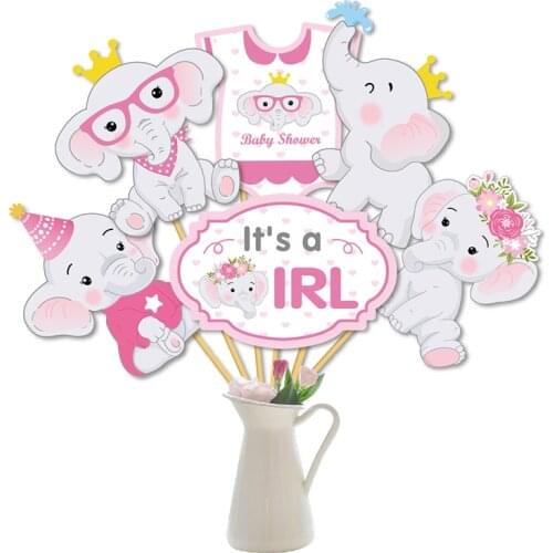 24pcs Pink Elephant Its A Girl Gender Reveal Baby Shower Party Photo Booth Props Bottle Props Kids Birthday Party Decorations