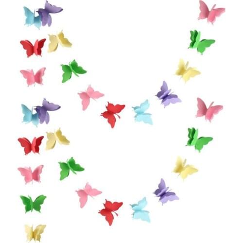 3D Paper Butterfly Bunting Banner Rainbow Butterfly Hanging Garland Party Decoration for Wedding Baby Shower Birthday Home Decor