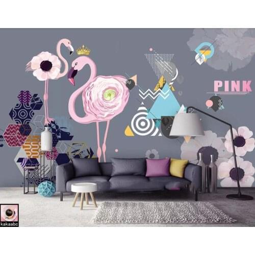 Custom 3D mural wallpaper Nordic simple pink flamingo geometric graphics TV background wall