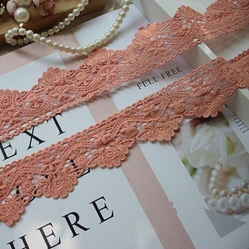 5.5cm 2.165" Wide (5Yards/lot) Dark Pink Cotton Water Soluble Lace,Embroidery Venise Lace Trim for Garment Decoration