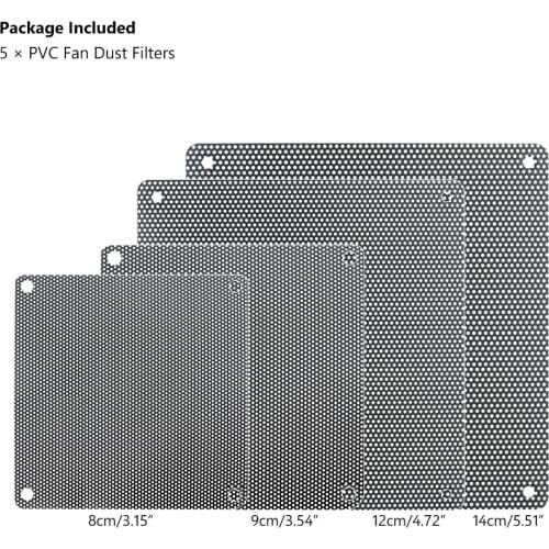 5pcs Durable Black PVC 8cm 9cm 12cm 14cm Square Fan Dust Filter PC Computer Mesh Cover Good Dust Reduction Properties