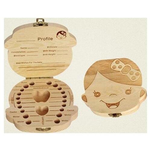 50pcs Spanish English Paint Tooth Box Organizer for Baby Milk Teeth Save Wood Storage Box Gift For Kids Boy & Girl #YY118