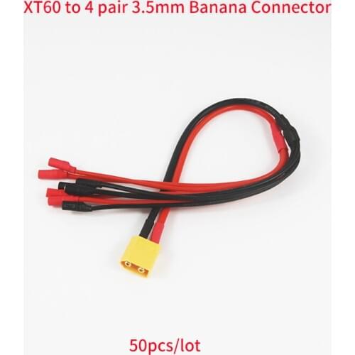 50pcs/lot 20cm RC Power Distribution XT60 to 3.5mm Bullet Plug 1 to 4 Wire ESC Power Breakout Cable for Quadcopter Airplane