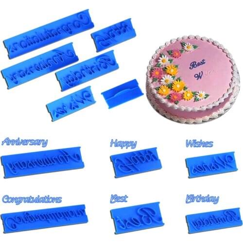 6 Pcs Happy Birthday Handwriting Letter Printing Mold Cake Fondant Cream Decorating Cutter Mold Tools