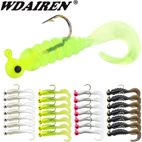 7pcs/bag Jig Lead Hooks Soft Lures 48mm 2.7g Worms Wobblers Tackle Artificial Silicone Bait For Bass Carp Spoon Swimbait