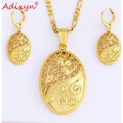 Adixyn New Ellipse Necklace/Earrings/Pendant Jewelry Set Gold Color Ethnic Jewelry For Ladies Women Engagement N082310